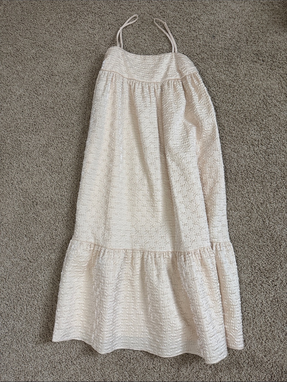 Kika Vargas Cream Textured Tiered Maxi Dress with Spaghetti Straps